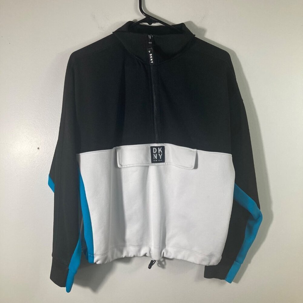 Womens DKNY Sport 1/2 Zip Sweatshirt Jacket Black White Blue S